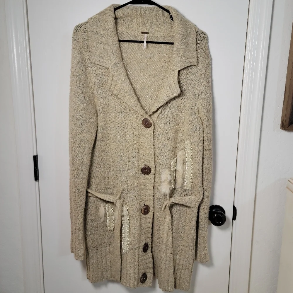 Free People Lightweight Button-Up Cardigan with Frilly Pocket Details, Size Smal